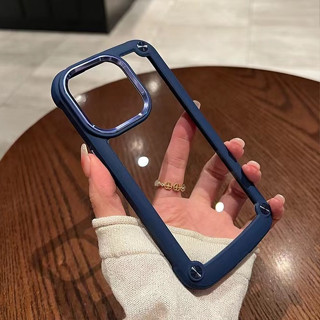 Navy blue color+Outdoor clear acrylic hard case เคส compatible for iPhone 14 13 12 11 pro max x xr xs max 7 8 plus