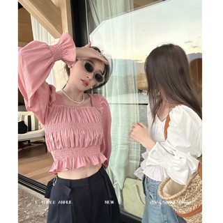 Suxi เสื้อเชิ้ตแขนบาน คอสี่เหลี่ยม แขนพอง สีพื้น สไตล์เกาหลี ฤดูใบไม้ผลิ แบบใหม่ เข้ารูป สําหรับผู้หญิง