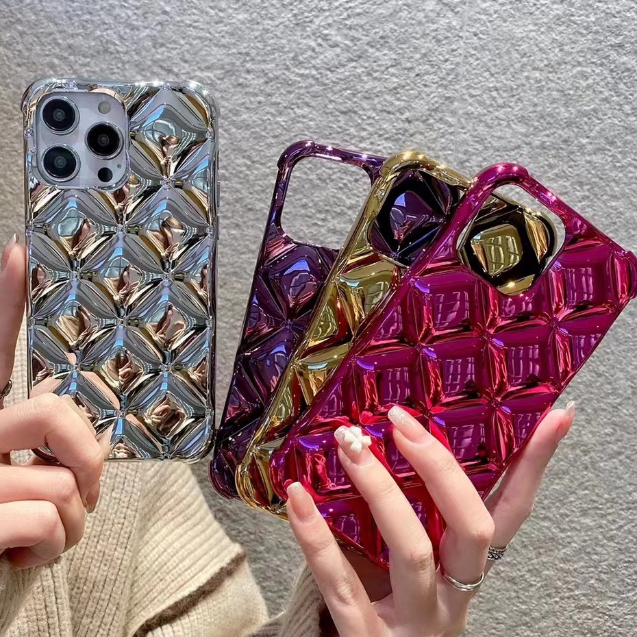 Super cool 3D Electroplated เงิน rose สีแดงทองสีม่วงตารางตารางนุ่ม tpu เคสโทรศัพท์สําหรับ Iphone 17 16 14 PRO MAX 12 PRO MAX 11 PRO MAX xs MAX xr x 13 15promax 15