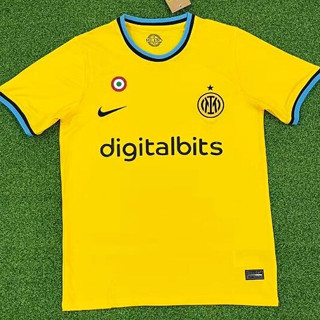 เสื้อกีฬาแขนสั้น ลายทีมชาติฟุตบอล Inter Milan สีเหลือง 22 23 ชุดเหย้า สําหรับผู้ชาย