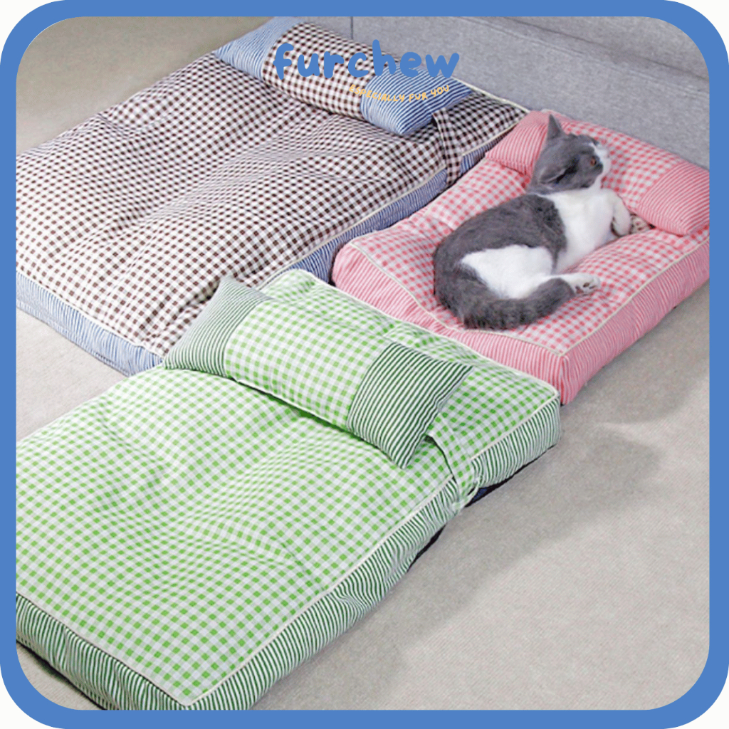 [SG] Pet Cosy Pillow Bed Mat Mat Mat Mat with Remove Cover for Dogs & Cats - Checkered Design Lounge