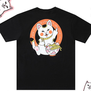 Ripndip MEAN เสื้อยืดแขนสั้น ผ้าฝ้าย พิมพ์ลายแมว ทรงหลวม อเนกประสงค์ สําหรับผู้ชาย และผู้หญิง