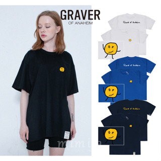 [GRAVER] &lt;UNISEX&gt; เสื้อยืดแขนสั้น พิมพ์ลายโลโก้จุด สีขาว