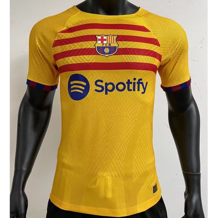 เสื้อกีฬาแขนสั้น ลายทีมชาติฟุตบอล Barcelona Player Version 22 23 ชุดเยือน สีเหลือง สําหรับผู้ชาย