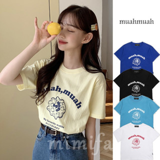 [muahmuah] เสื้อยืดแขนสั้น พิมพ์ลายวาฟเฟิล