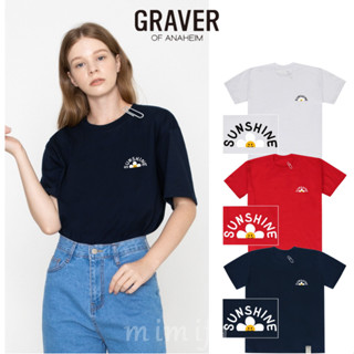 [GRAVER] &lt;UNISEX&gt; เสื้อยืดแขนสั้น ลายดอกไม้ หน้ายิ้ม สีขาว