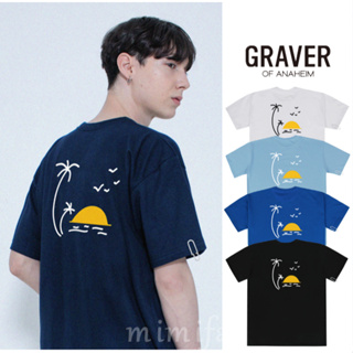 [GRAVER] &lt;UNISEX&gt; เสื้อยืดแขนสั้น แบบคลิปหนีบ สีขาว สไตล์ฮาวาย