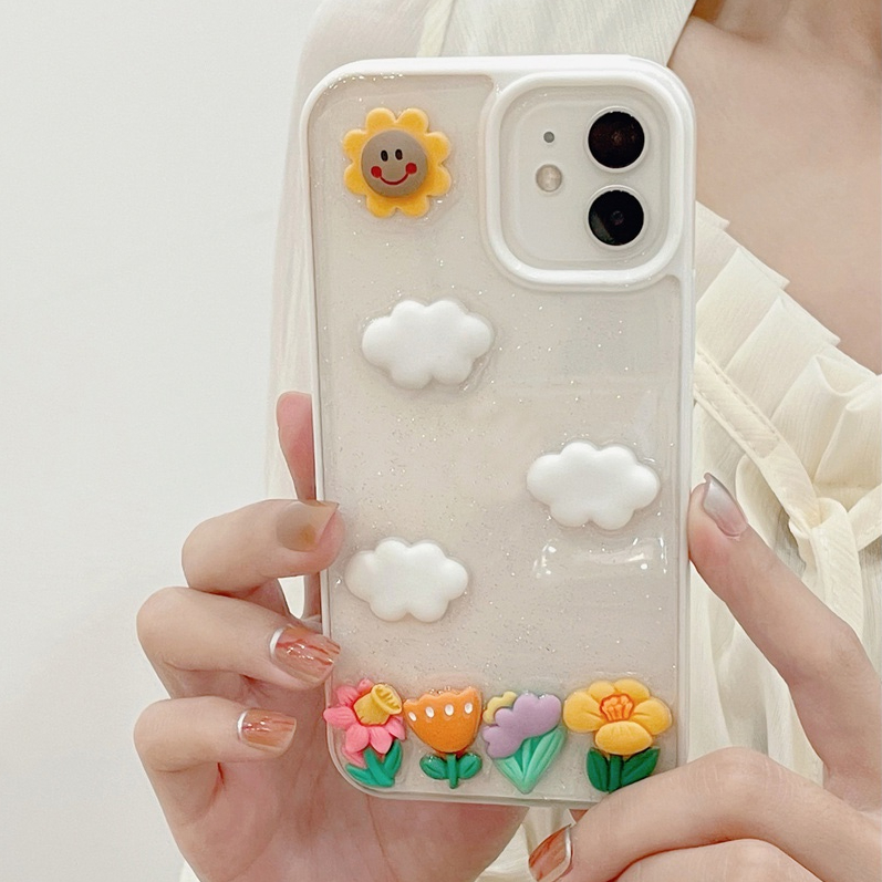 สําหรับ IPhone 14 Pro Max เคสโทรศัพท์มือถือแบบนิ่ม TPU ใส กันรอยขีดข่วน ลายก้อนเมฆ 3D สําหรับ IPhone 11 13 Pro Max 12 Pro Max X XS XR 8 7 Plus
