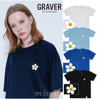 [GRAVER] &lt;UNISEX&gt; เสื้อยืดแขนสั้น ลายดอกไม้จุด สีขาว ขนาดเล็ก