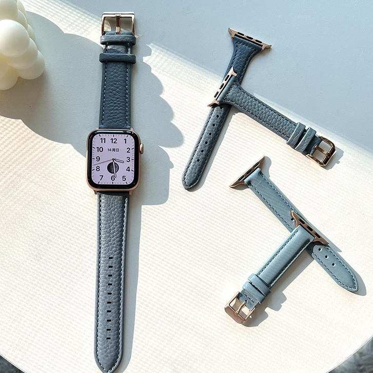 สายนาฬิกาข้อมือ สายหนังวัวแท้ ขนาดเล็ก สีฟ้าอ่อน สําหรับ Apple watch SE S7 S8 6 SE