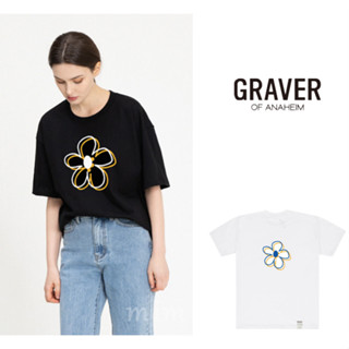 [GRAVER] &lt;UNISEX&gt; เสื้อยืดแขนสั้น ลายดอกไม้ 2 สาย สีขาว