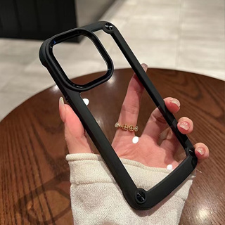 Black color+Outdoor clear acrylic hard case เคส compatible for iPhone 14 13 12 11 pro max x xr xs max 7 8 plus