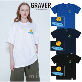 [GRAVER] &lt;UNISEX&gt; เสื้อยืด แขนสั้น ลายจุด เซิร์ฟบอร์ด สีขาว