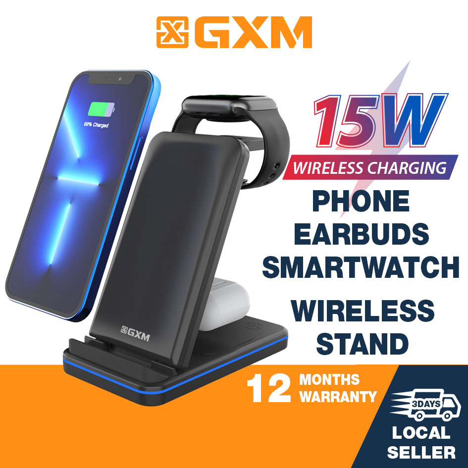 GXM 3 in 1 15W Wireless Charge Stand WC-1502 การออกแบบแบบพับได้ Fast Wireless CHARGING Dual CHARGING