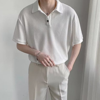 เสื้อยืดโปโลลําลอง คอปกโปโล ระบายอากาศได้ดี ลายวาฟเฟิล เสื้อโปโลสไตล์เกาหลี ทรงหลวม เสื้อคอปกแขนสั้น แฟชั่นฤดูร้อน