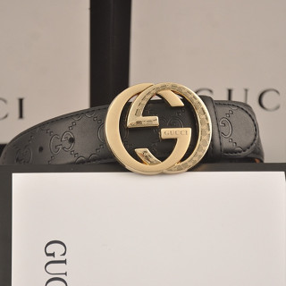 Gucci เข็มขัดหนังวัว สองชั้น ลําลอง ลายนูน สีดํา 3.8 ซม. สําหรับผู้ชาย