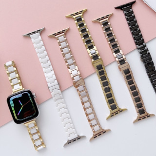 สายนาฬิกาข้อมือสเตนเลส เซรามิค หรูหรา แบบเปลี่ยน สําหรับ Apple watch Series 8 7 6 5 4 3 2 1 SE SE2 Ultra ขนาด 41 มม. 45 มม. 38 มม. 40 มม. 42 มม. 44 มม. 49 มม.