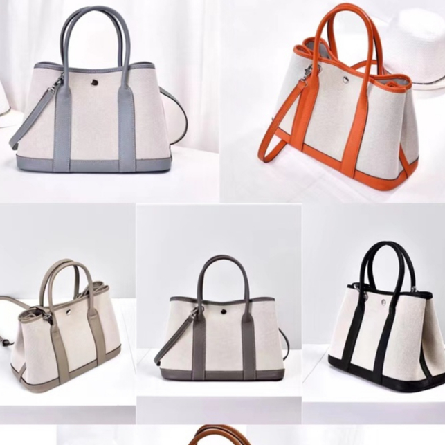 Aimajia Garden Bag ผ้าใบสไตล์เดียวกันพร้อมหนังวัวชั้นหนึ่ง, ซับในนําเข้าด้านใน, สายสะพายไหล่ปรับได้.ใช้งานได้จริง สะดวก!
