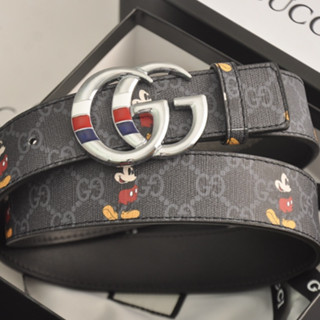 Gucci เข็มขัดหนังลําลอง หัวเข็มขัดโลหะ สามโทน ลายมิกกี้เมาส์ สไตล์วินเทจ สําหรับผู้ชาย และผู้หญิง