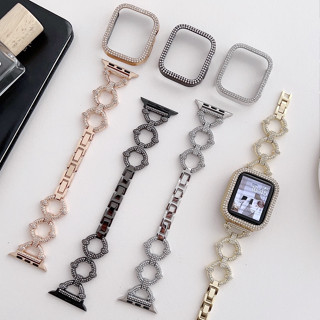 สายนาฬิกาข้อมือ ประดับเพชร วิบวับ พร้อมเคส แบบเปลี่ยน สําหรับ Watch Strap Series 8 7 6 5 4 3 2 1 SE SE2 Ultra Strap Size 41 มม. 45 มม. 38 มม. 40 มม. 42 มม. 44 มม. 49 มม.