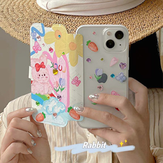 [DIY] เคสโทรศัพท์มือถือหนังนิ่ม แบบใส ฝาพับ ลายภาพวาดสีน้ํามัน รูปกระต่ายน่ารัก กันกระแทก สําหรับ iPhone 14PROMAX 12PROMAX 11 11PROMAX 12 12PRO 13 13PRO 13PROMAX 14 14PRO