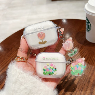 เคสหูฟังบลูทูธไร้สาย TPU ใส แบบนิ่ม ลายดอกทิวลิป กันกระแทก สําหรับ AirPods 1 2 3 Pro Pro2 AirPods 3 InPods 12 AirPods 2 Gen