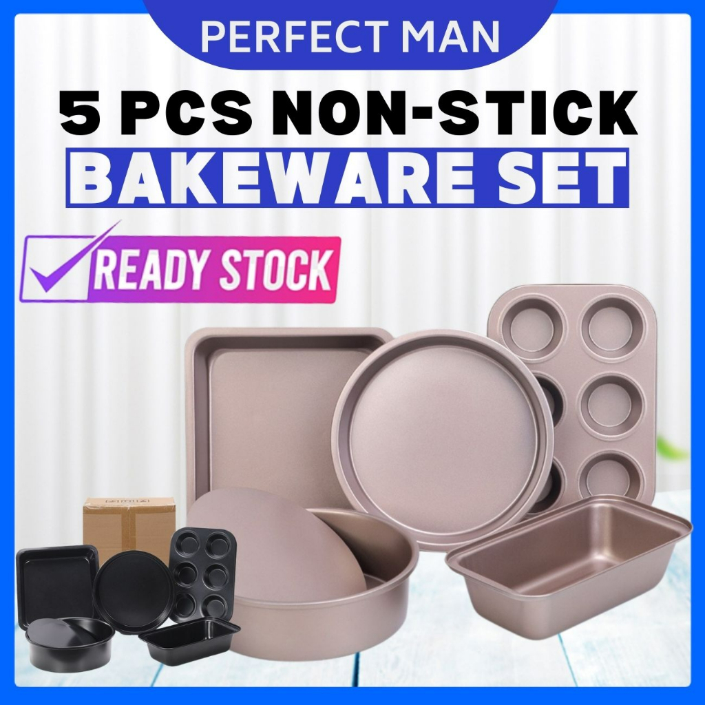 PM - 5 ชิ้น Nonstick Bakeware ชุดเตาอบเบเกอรี่เค้กแม่พิมพ์ 8 นิ้ว/6 นิ้ว Multi-ขนาดขนมปัง Pan คุกกี้