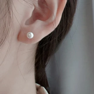 7 มม. Ear Stud เกาหลี S925 เข็มเงิน Pearl Stud ต่างหูแฟชั่นผู้หญิง Elegant Pearl Stud ต่างหู