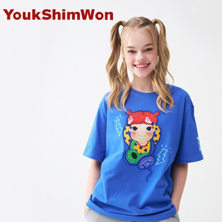 เสื้อยืดลําลอง แขนสั้น พิมพ์ลายการ์ตูน Youk shim won ทรงหลวม สําหรับผู้หญิง