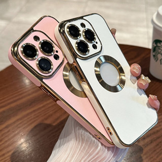 【Leather+Openwork transparent+lens film+Dust holes/soft case/Pink color】เคส compatible for iPhone 11 12 13 14 pro max case