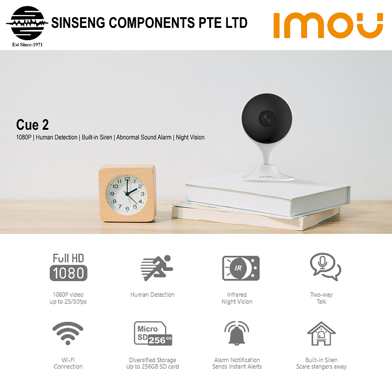 Imou Cue 2E พร้อมกล้อง IP ไร้สายเสียงสองทาง FHD 1080P H.265 กล้องวงจรปิดเลนส์คงที่มุมกว้าง (App:Imou