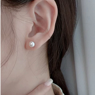 7 มม. Ear Stud เกาหลี S925 เข็มเงิน Pearl Stud ต่างหูแฟชั่นผู้หญิง Elegant Pearl Stud ต่างหู