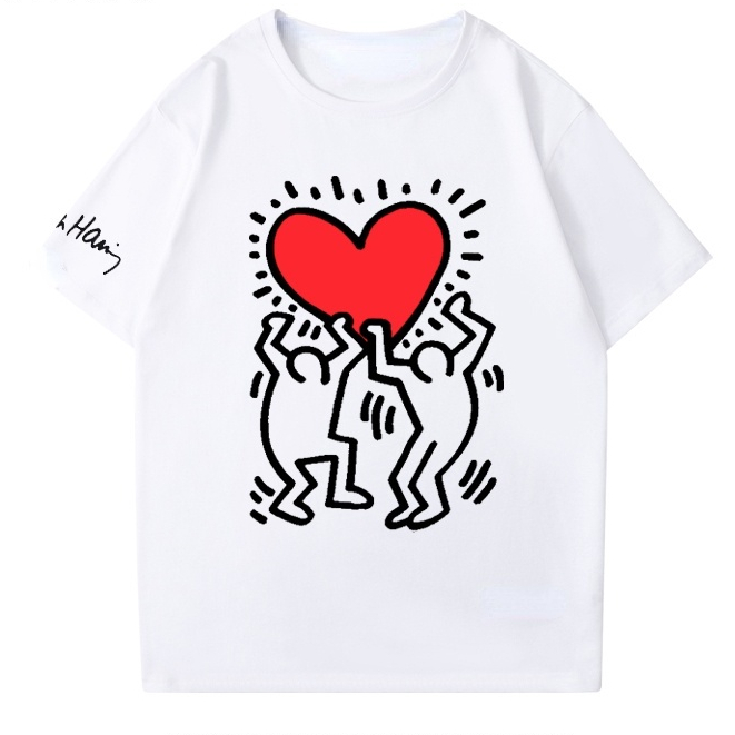 เสื้อยืดแขนสั้น พิมพ์ลายกราฟฟิติ Keith Haring สําหรับผู้ชาย และผู้หญิง