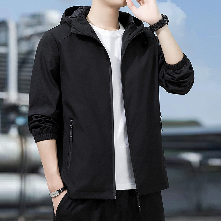 เสื้อแจ็กเก็ตลําลอง มีฮู้ด ทรงสลิมฟิต อเนกประสงค์ สําหรับผู้ชาย