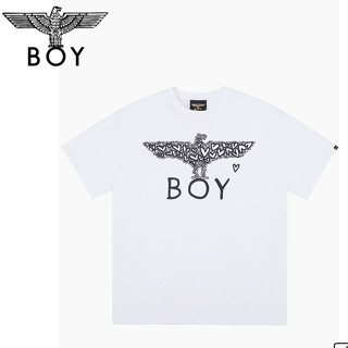 เสื้อยืดแขนสั้น ผ้าฝ้าย พิมพ์ลายโลโก้ BOYLONDON Love Eagle ทรงหลวม แฟชั่นคู่รัก สําหรับผู้ชาย และผู้หญิง