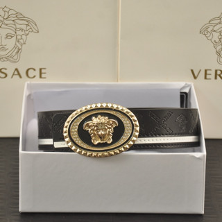 Versace เข็มขัดหนังวัว ประดับเพชร ทรงวงรี สําหรับผู้ชาย