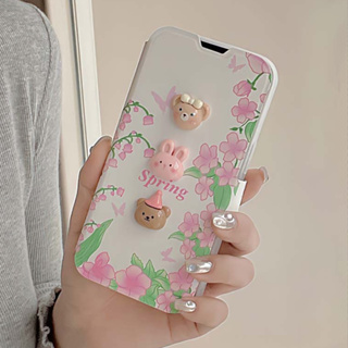 เคสโทรศัพท์มือถือหนังนิ่ม แบบใส ฝาพับ กันกระแทก ลายดอกไม้ หมีน่ารัก 3D หรูหรา สําหรับ iPhone 14PROMAX 12PROMAX 11 11PROMAX 12 12PRO 13 13PRO 13PROMAX 14 14PRO