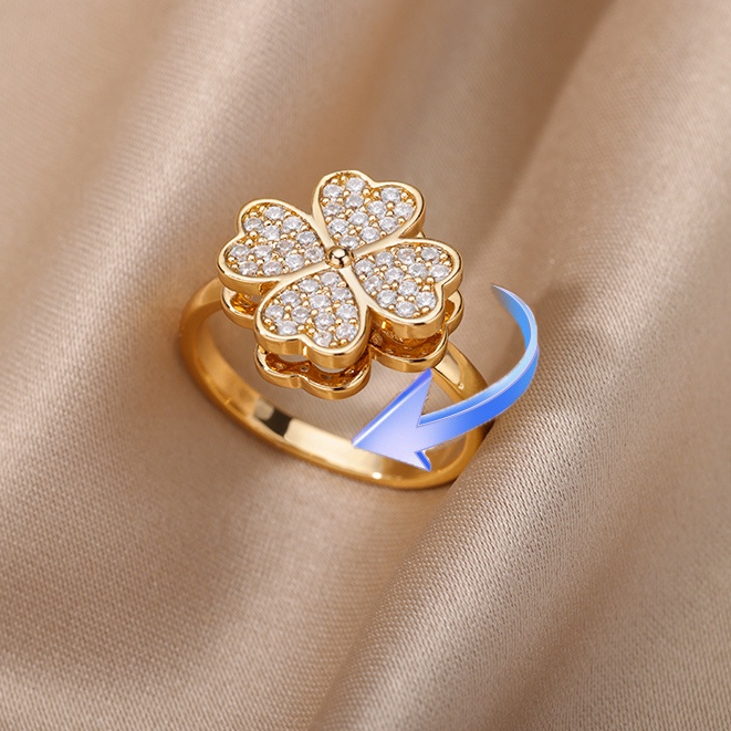 Kaijiang Cincin หมุนได้ Four Leaf Clover แหวนผู้หญิงสแตนเลส Anti-Stress Fidget Spinner แหวนปรับเครื่องประดับแฟชั่นอุปกรณ์เสริม