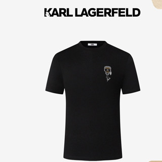 เสื้อยืดแขนสั้น พิมพ์ลาย KARL LAGERFELD IKONIK สีดํา