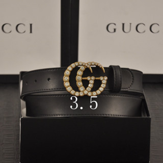 Gucci Trend เข็มขัดหนังวัว สองชั้น ประดับเพชร แฟนซี 3.5 4.0 ซม. สําหรับผู้ชาย