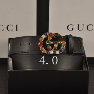 Gucci เข็มขัดหนังวัว สองชั้น ประดับเพชร หลากสี 3.5 4.0 ซม. หรูหรา สไตล์นักธุรกิจ สําหรับผู้ชาย