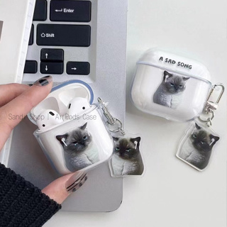 เคสหูฟังบลูทูธไร้สาย TPU ใส แบบนิ่ม ลายการ์ตูนแมวเศร้า กันกระแทก สําหรับ AirPods 1 2 3 Pro AirPods Pro2 AirPods 2 Gen