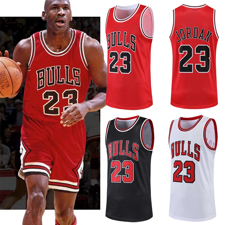 เสื้อกีฬาบาสเก็ตบอล คอกลม ลาย NBA Bulls Jordan No.23 ระบายอากาศ แห้งเร็ว สีดํา แดง ขาว คุณภาพสูง สําหรับผู้ชาย และผู้หญิง