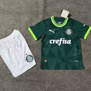 เสื้อกีฬาแขนสั้น ลายทีมชาติฟุตบอล Palmeiras 23/24 ชุดเหย้า สีเขียว สําหรับเด็ก