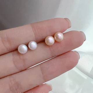 7 มม. Ear Stud เกาหลี S925 เข็มเงิน Pearl Stud ต่างหูแฟชั่นผู้หญิง Elegant Pearl Stud ต่างหู