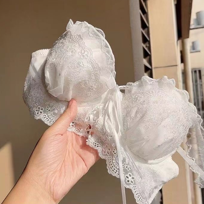 ชุดชั้นในลูกไม้ญี่ปุ่น ขนาดเล็ก รวบรวมเต้านมแบน พิเศษ สไตล์สาวเซ็กซี่ ชุดชั้นในสตรี สไตล์ใหม่