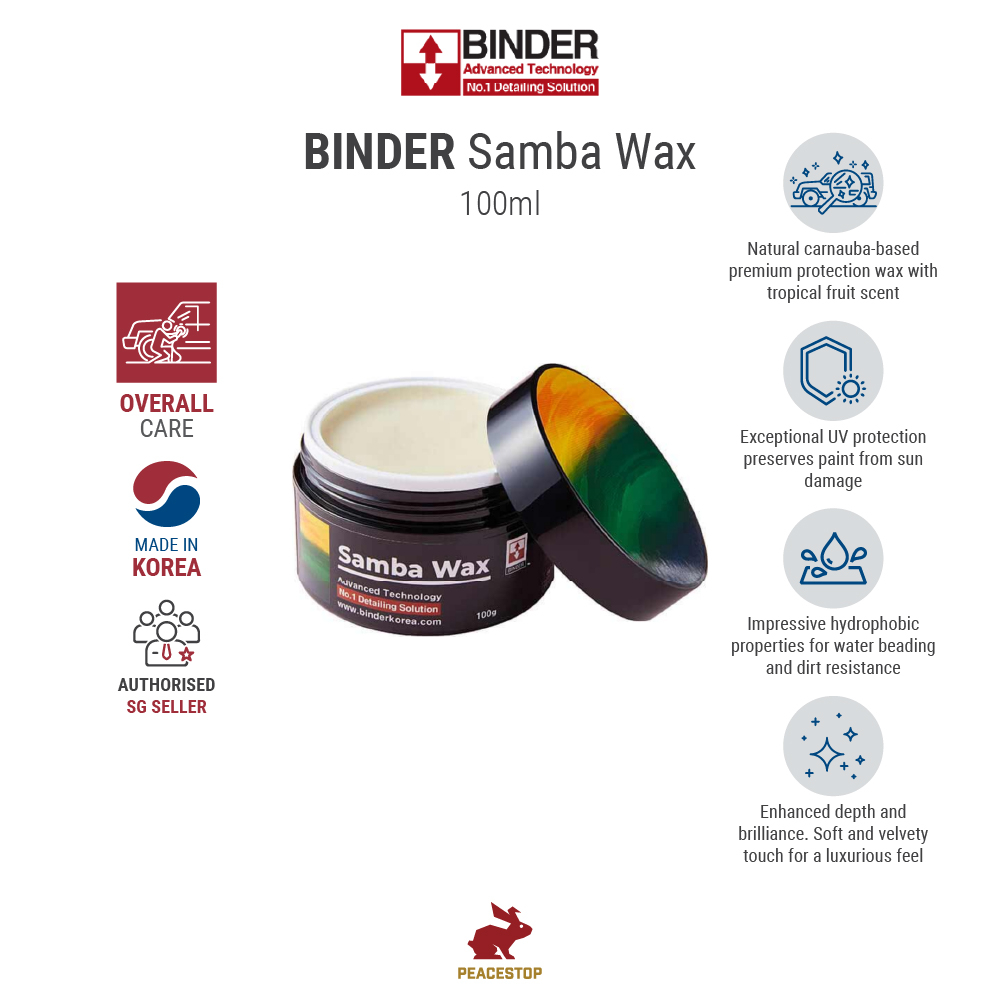BINDER Samba Wax by Fireball Natural Carnauba Premium UV Protection Paint Shine Smooth Hydrophobic ย