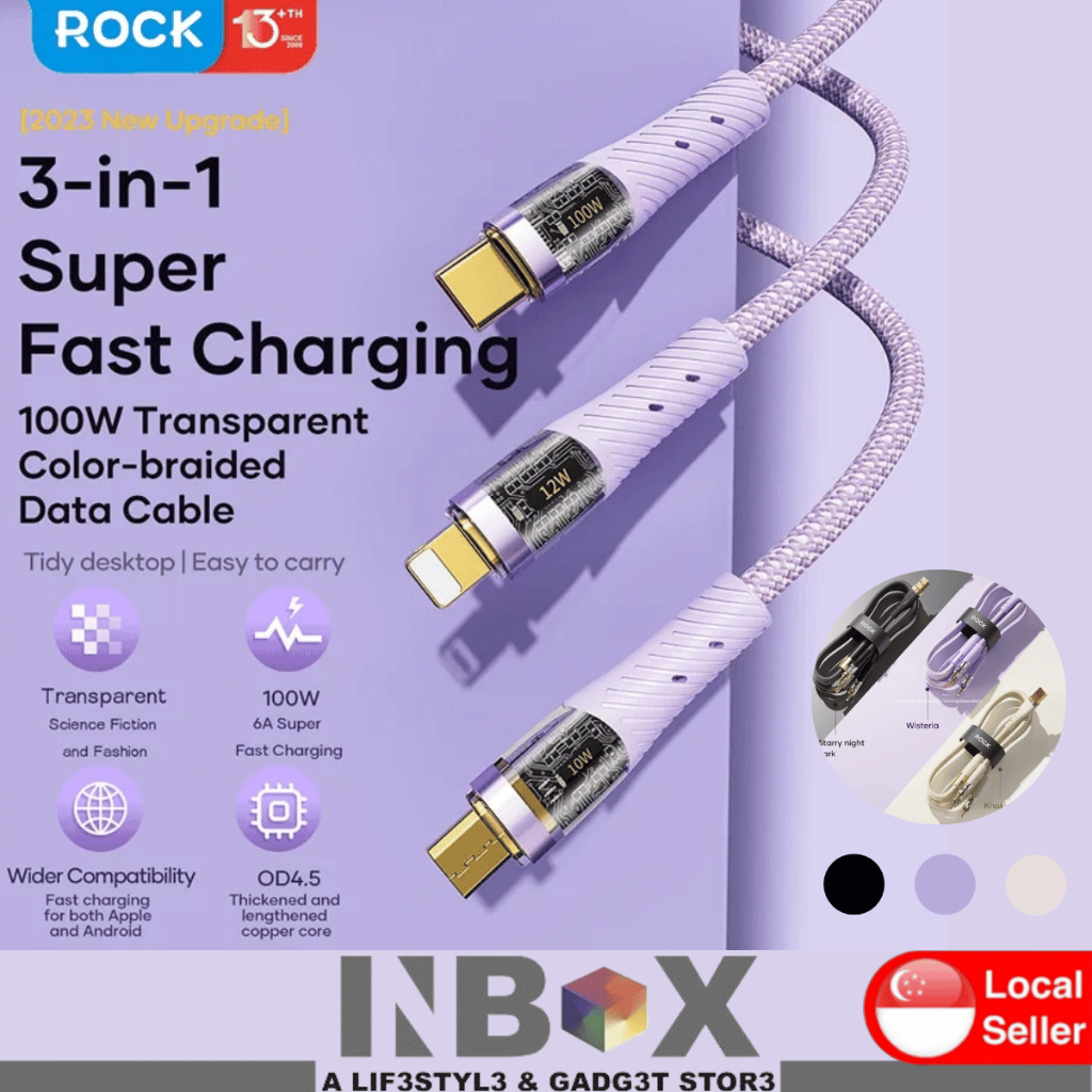 Rock Space (SG) 4106 6A 3in1 สาย USB-A to M+L+C (1.5m) (G20)