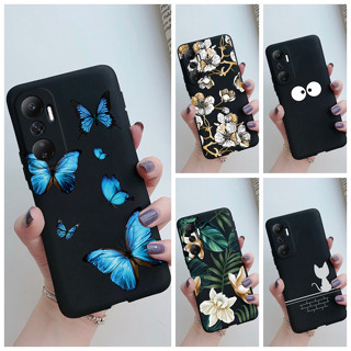 เคสโทรศัพท์มือถือ ปิดด้านหลัง ลายการ์ตูนผีเสื้อ ดอกไม้ สีดํา สําหรับ Infinix Hot 20 X6826 X6826B X6826C