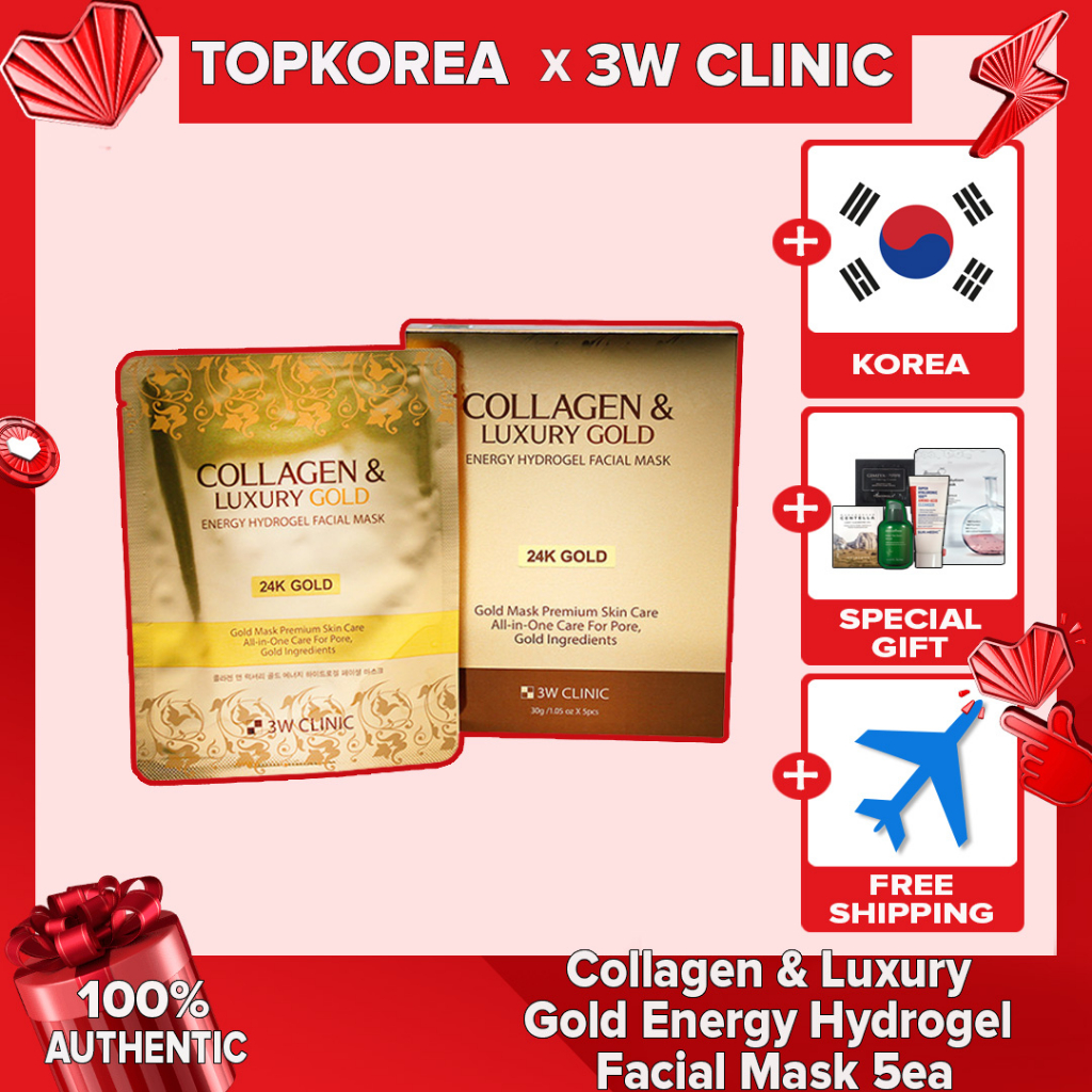 3W CLINIC ★คลินิก 3W★Collagen & Luxury Gold Energy Hydrogel Facial Mask 5ea / TOPKOREA / จัดส่งจากเก